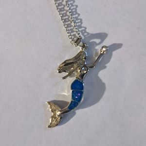 Mermaid faux opal silver necklace moving tail!